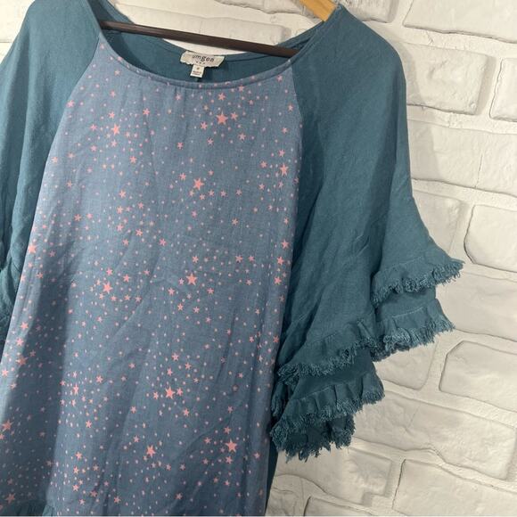 Umgee Ruffles Star Print Linen Blend Top Size Medium - Picture 8 of 12